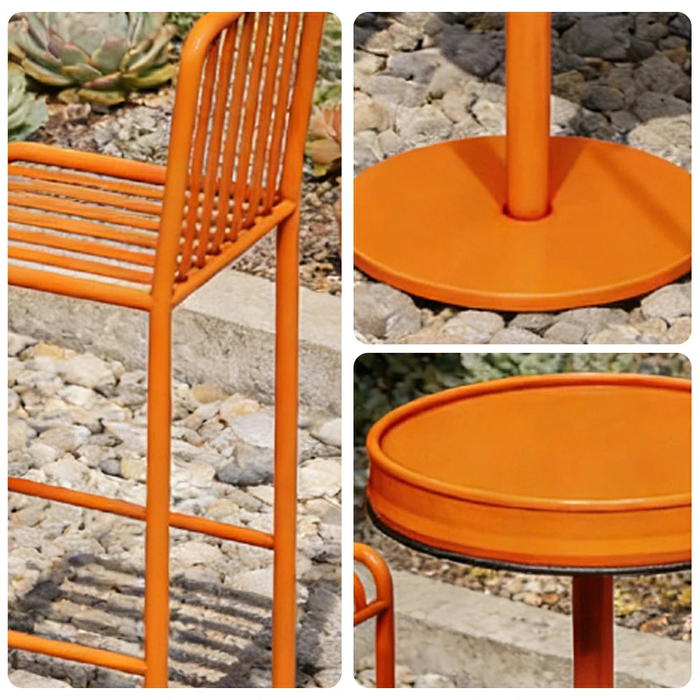 SOLARA 1 Table 2 Chairs Set - Industrial Style Bar Table Design, Durable Iron Frame, Space-Saving Patio Balcony Cafe Dining Set - Orange
