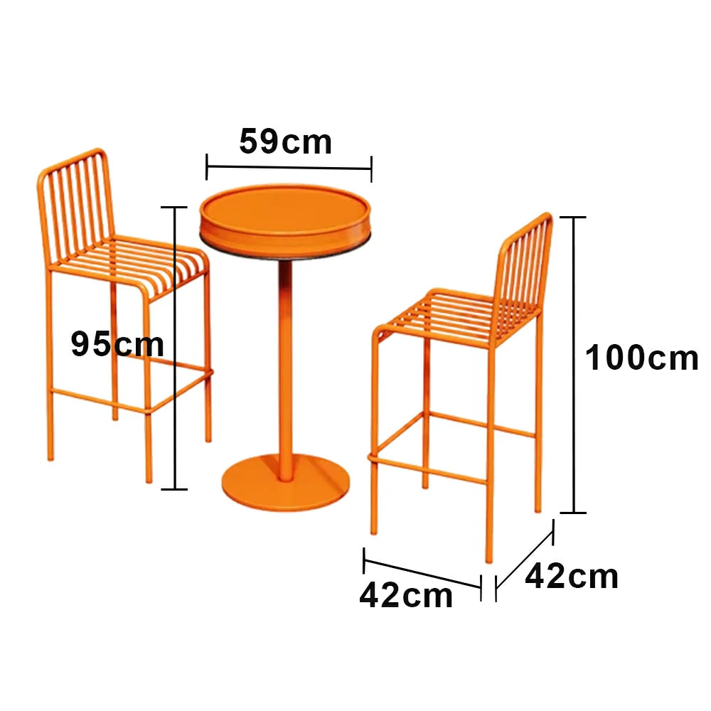 SOLARA 1 Table 2 Chairs Set - Industrial Style Bar Table Design, Durable Iron Frame, Space-Saving Patio Balcony Cafe Dining Set - Orange