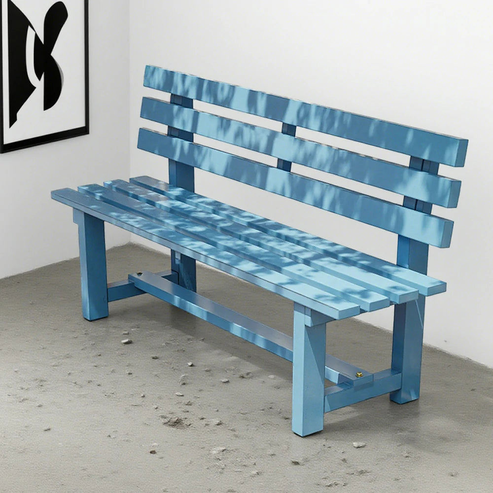 SOLARA Outdoor Wooden Bench - Solid Wood Integrated Frame, 120cm Length, 2.5cm Thick Seat, Garden & Patio Durable Seating - Blue