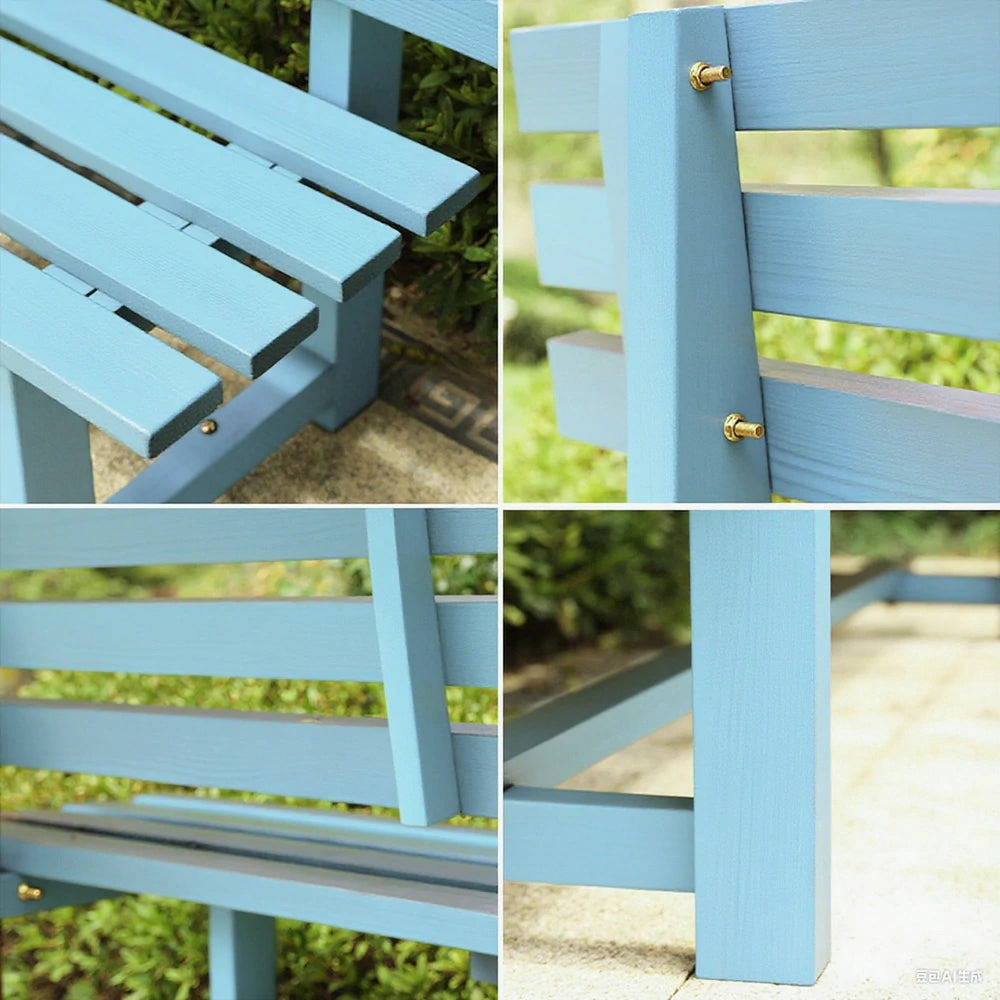 SOLARA Outdoor Wooden Bench - Solid Wood Integrated Frame, 120cm Length, 2.5cm Thick Seat, Garden & Patio Durable Seating - Blue