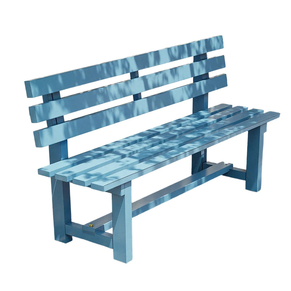 SOLARA Outdoor Wooden Bench - Solid Wood Integrated Frame, 120cm Length, 2.5cm Thick Seat, Garden & Patio Durable Seating - Blue