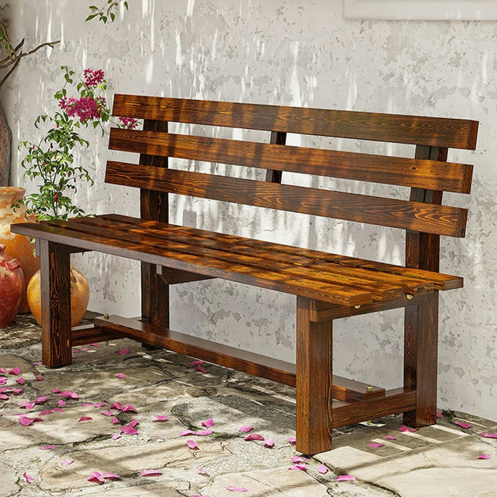 SOLARA Outdoor Wooden Bench - Solid Wood Integrated Frame, 120cm Length, 2.5cm Thick Seat, Garden & Patio Durable Seating - Brown