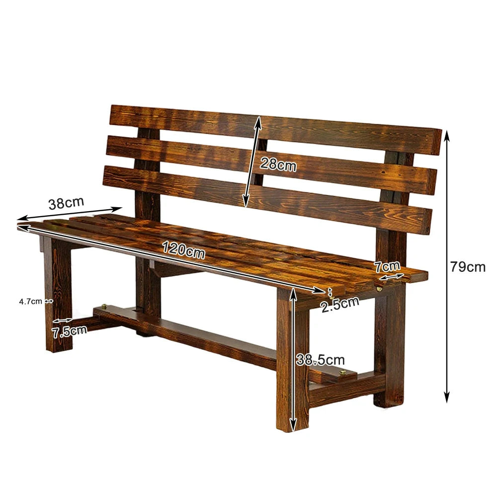 SOLARA Outdoor Wooden Bench - Solid Wood Integrated Frame, 120cm Length, 2.5cm Thick Seat, Garden & Patio Durable Seating - Brown