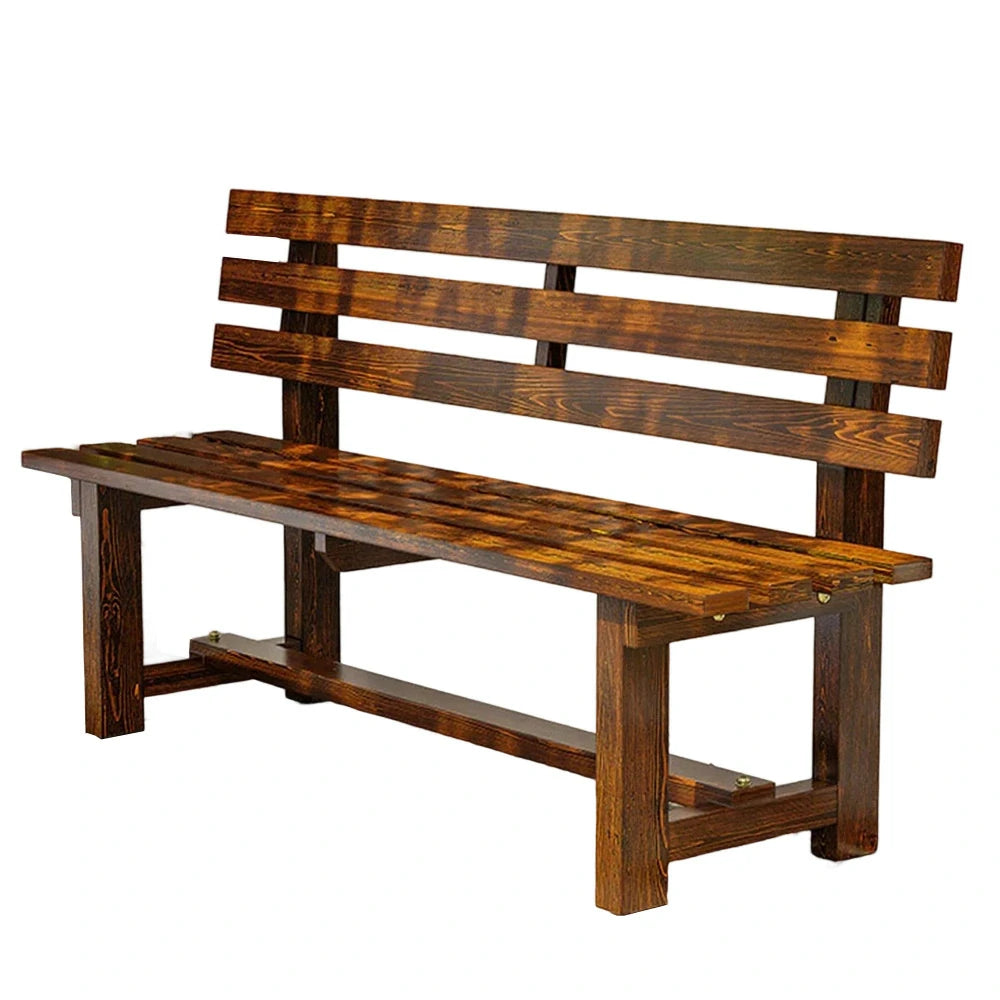 SOLARA Outdoor Wooden Bench - Solid Wood Integrated Frame, 120cm Length, 2.5cm Thick Seat, Garden & Patio Durable Seating - Brown