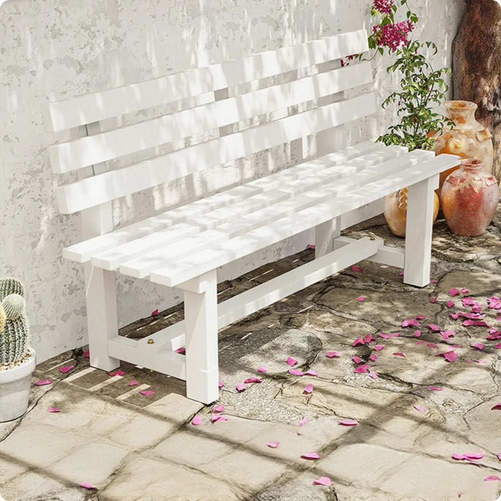SOLARA Outdoor Wooden Bench - Solid Wood Integrated Frame, 120cm Length, 2.5cm Thick Seat, Garden & Patio Durable Seating - White
