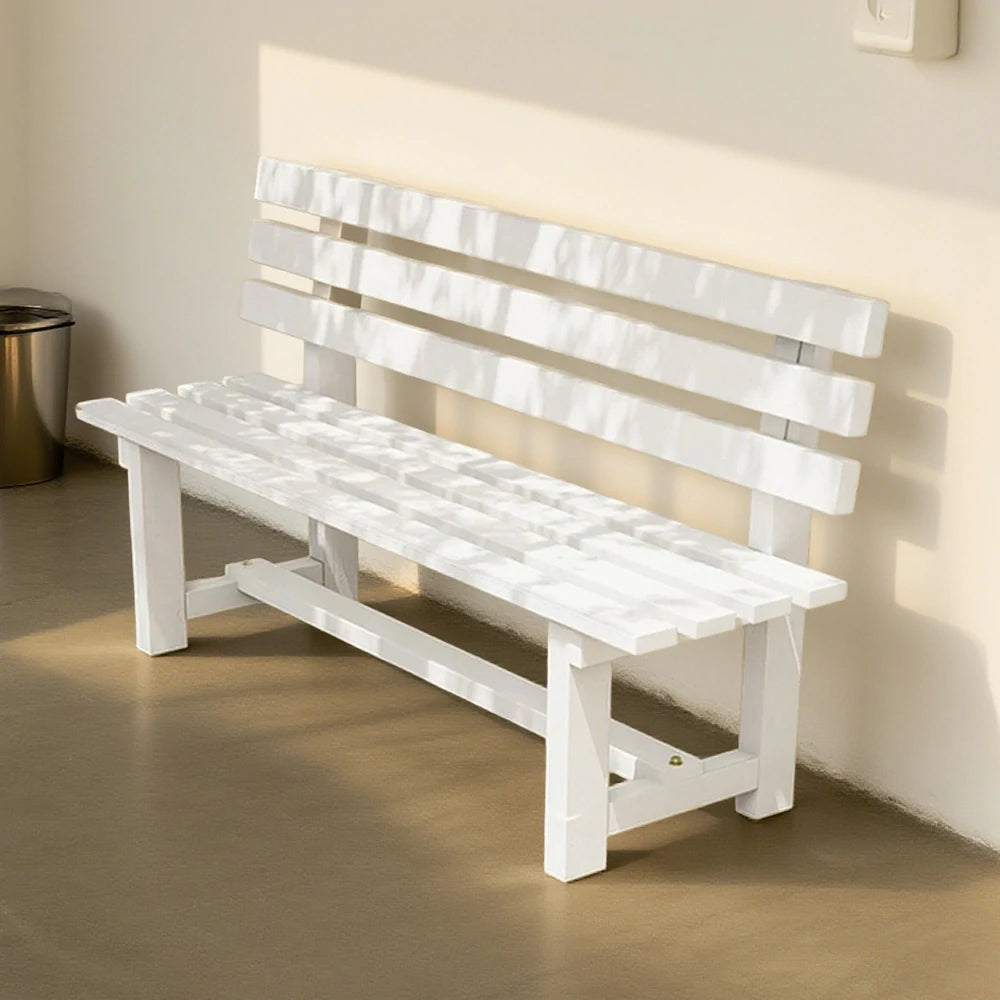 SOLARA Outdoor Wooden Bench - Solid Wood Integrated Frame, 120cm Length, 2.5cm Thick Seat, Garden & Patio Durable Seating - White
