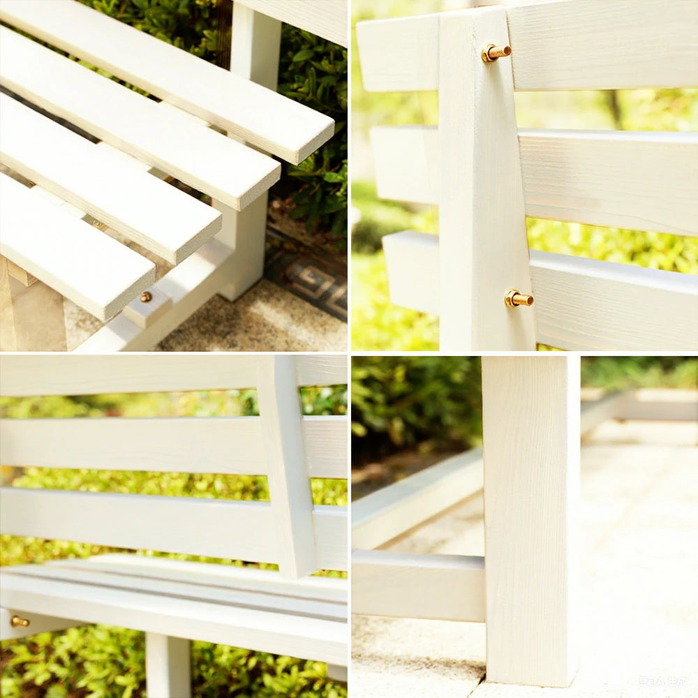 SOLARA Outdoor Wooden Bench - Solid Wood Integrated Frame, 120cm Length, 2.5cm Thick Seat, Garden & Patio Durable Seating - White