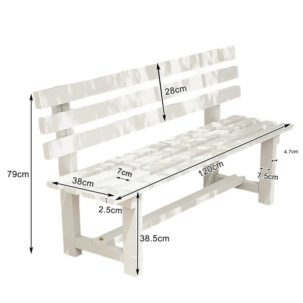 SOLARA Outdoor Wooden Bench - Solid Wood Integrated Frame, 120cm Length, 2.5cm Thick Seat, Garden & Patio Durable Seating - White