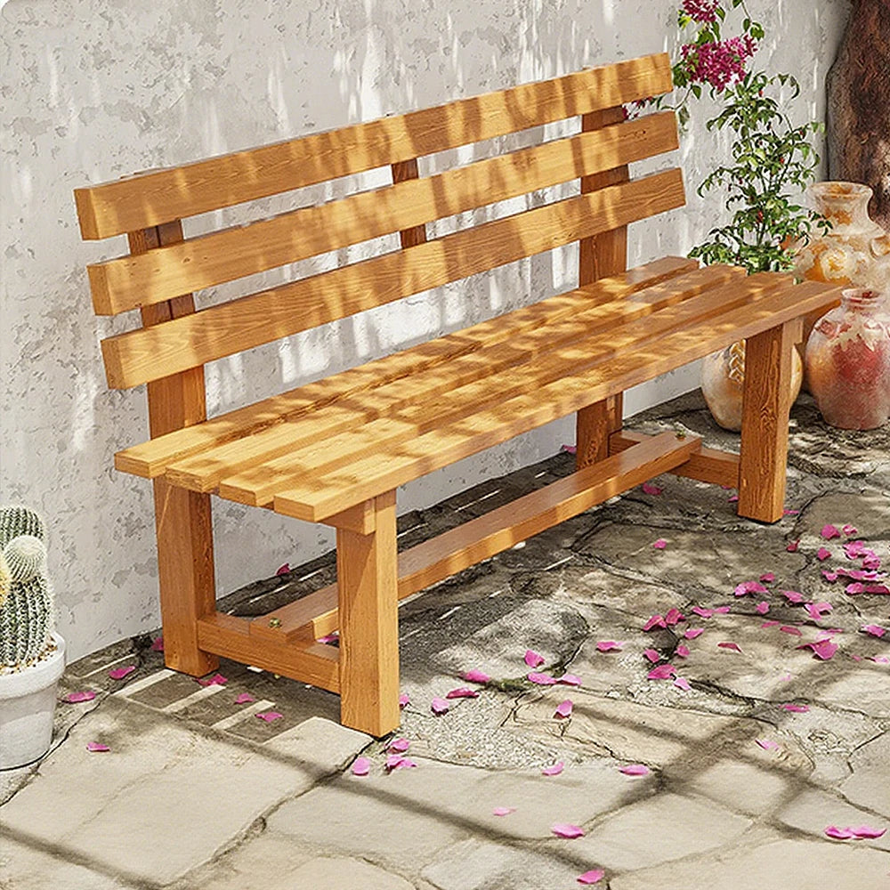 SOLARA Outdoor Wooden Bench - Solid Wood Integrated Frame, 120cm Length, 2.5cm Thick Seat, Garden & Patio Durable Seating - Yellow