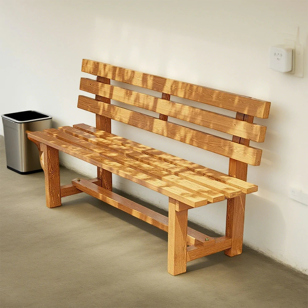 SOLARA Outdoor Wooden Bench - Solid Wood Integrated Frame, 120cm Length, 2.5cm Thick Seat, Garden & Patio Durable Seating - Yellow