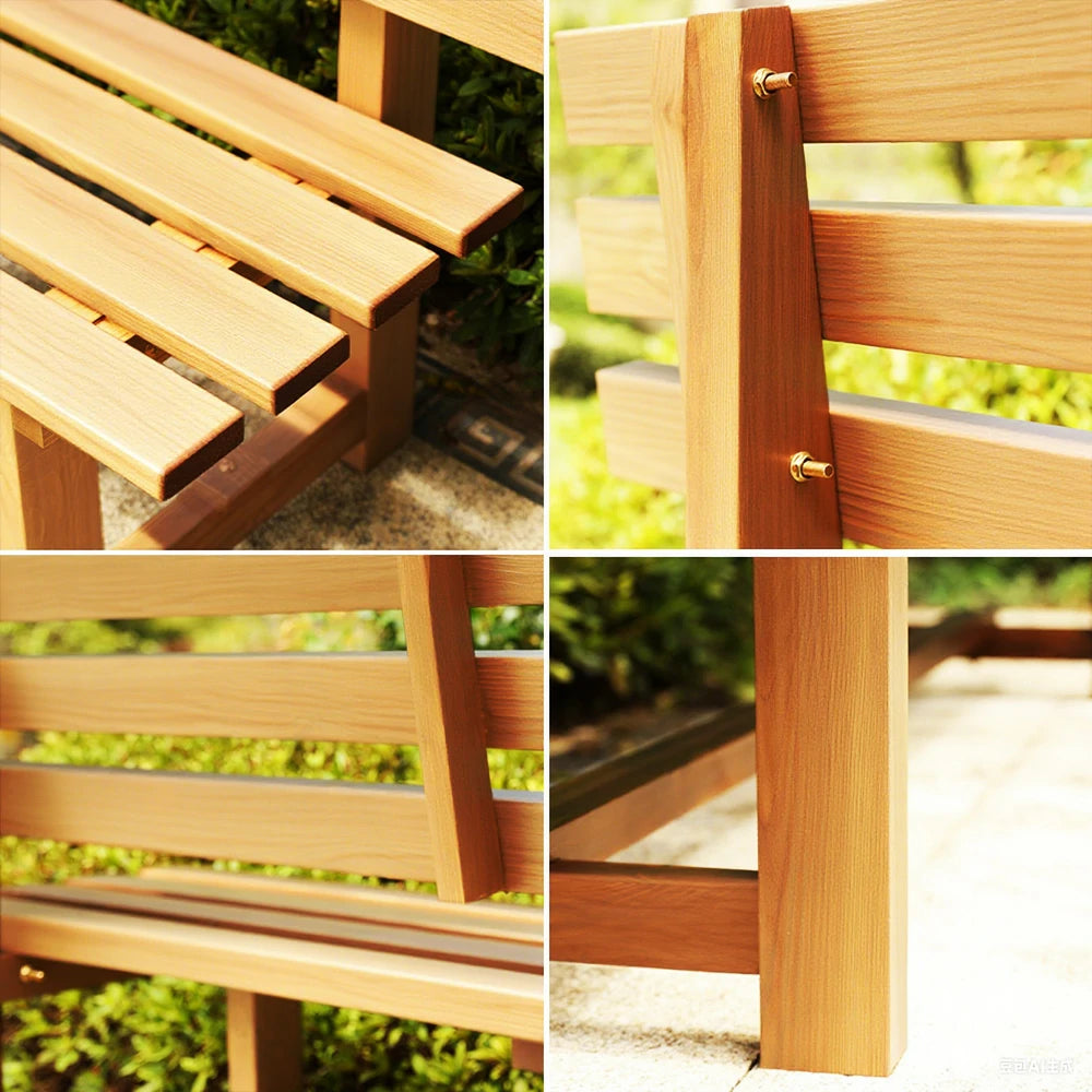 SOLARA Outdoor Wooden Bench - Solid Wood Integrated Frame, 120cm Length, 2.5cm Thick Seat, Garden & Patio Durable Seating - Yellow