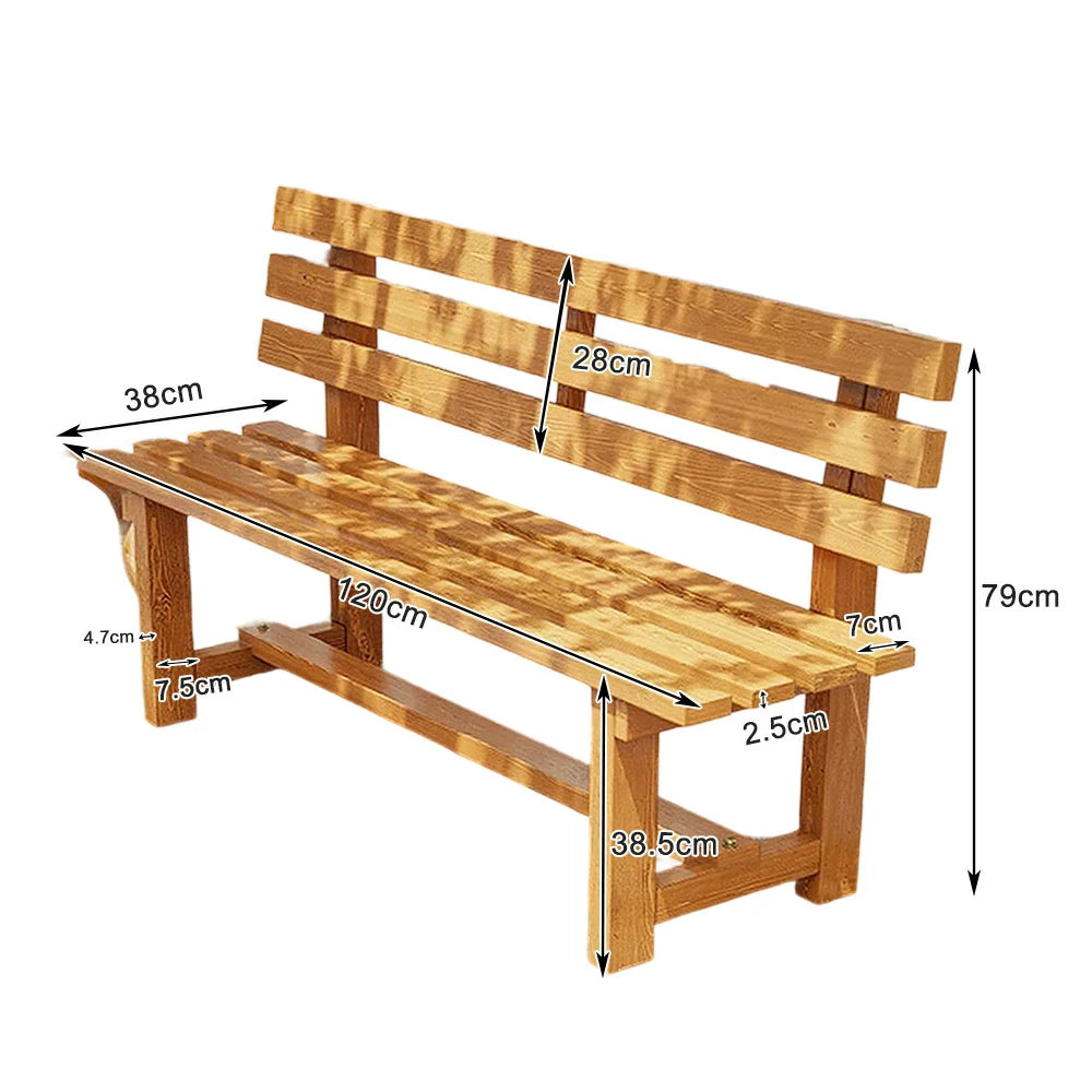 SOLARA Outdoor Wooden Bench - Solid Wood Integrated Frame, 120cm Length, 2.5cm Thick Seat, Garden & Patio Durable Seating - Yellow
