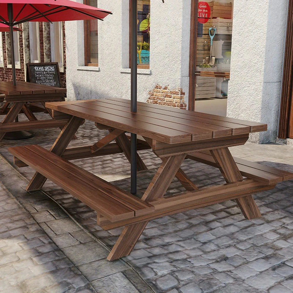 SOLARA Outdoor Table & Bench Set - Durable Wooden Picnic Dining Furniture, Garden & Patio Seating for Family Gatherings - Brown