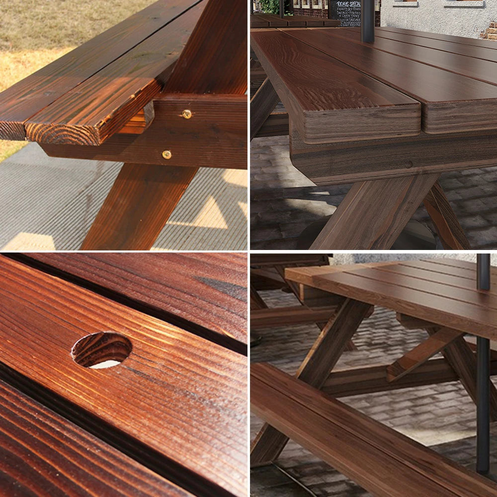 SOLARA Outdoor Table & Bench Set - Durable Wooden Picnic Dining Furniture, Garden & Patio Seating for Family Gatherings - Brown