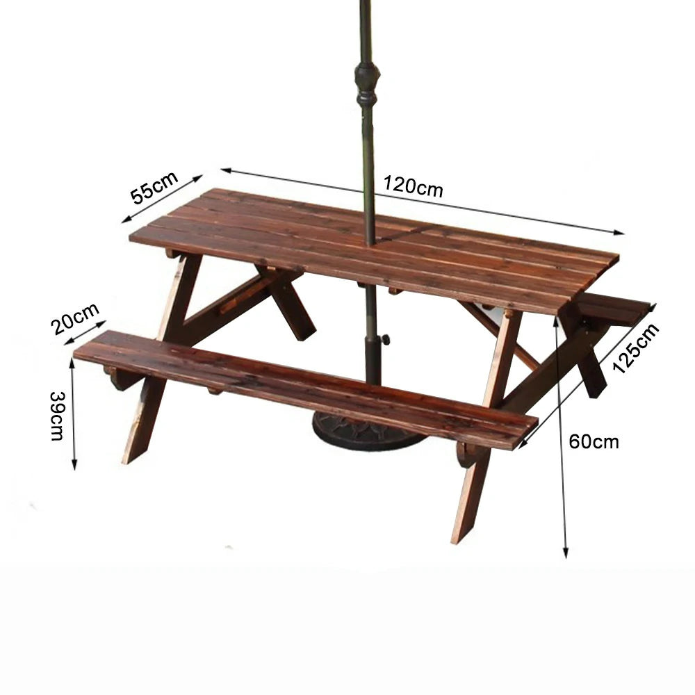 SOLARA Outdoor Table & Bench Set - Durable Wooden Picnic Dining Furniture, Garden & Patio Seating for Family Gatherings - Brown