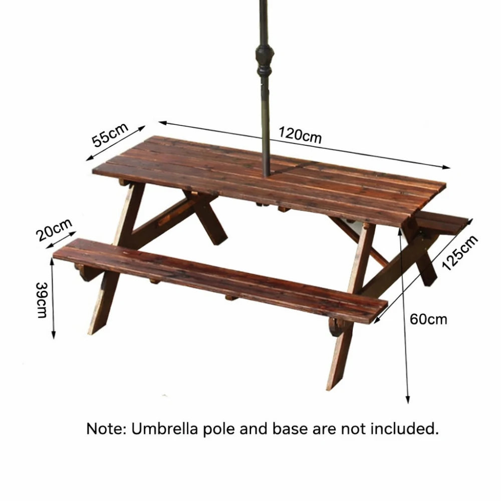SOLARA Outdoor Table & Bench Set - Durable Wooden Picnic Dining Furniture, Garden & Patio Seating for Family Gatherings - Brown
