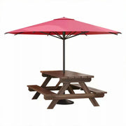 SOLARA Outdoor Table & Bench Set with Umbrella - Wooden Picnic Dining Furniture, Garden & Patio Seating with Sunshade & Rain Protection - Brown