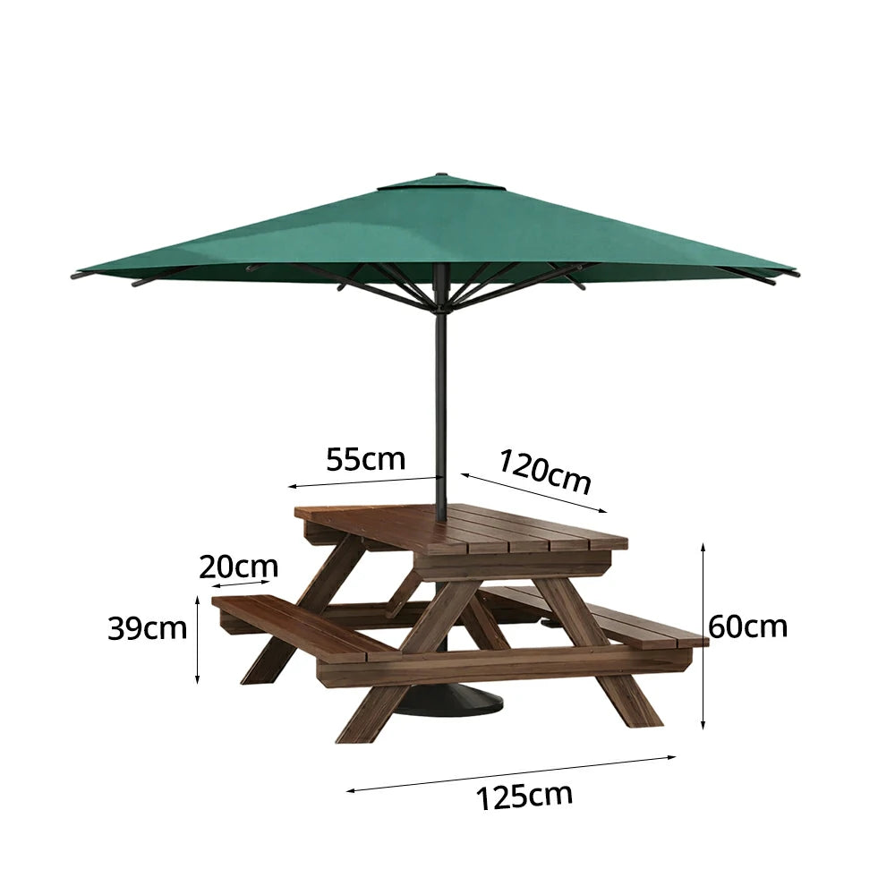 SOLARA Outdoor Table & Bench Set with Umbrella 120/150/180cm - Wooden Picnic Dining Furniture, Garden & Patio Seating with Sunshade & Rain Protection - Green