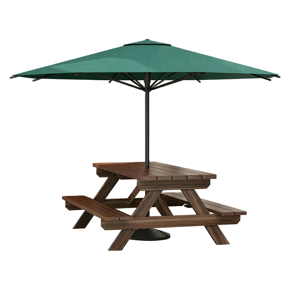 SOLARA Outdoor Table & Bench Set with Umbrella 120/150/180cm - Wooden Picnic Dining Furniture, Garden & Patio Seating with Sunshade & Rain Protection - Green