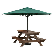 SOLARA Outdoor Table & Bench Set with Umbrella 120/150/180cm - Wooden Picnic Dining Furniture, Garden & Patio Seating with Sunshade & Rain Protection - Green