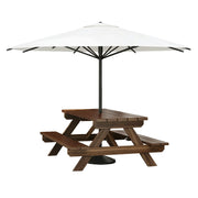 SOLARA Outdoor Table & Bench Set with Umbrella 120/150/180cm - Wooden Picnic Dining Furniture, Garden & Patio Seating with Sunshade & Rain Protection - White