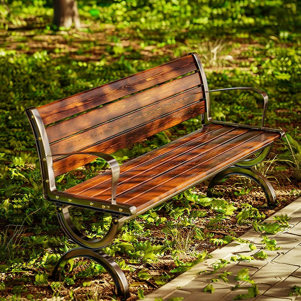 SOLARA Outdoor Bench with Backrest - Durable Wooden 150cm Garden Seating, Reinforced Structure for Patio & Courtyard Use - Brown
