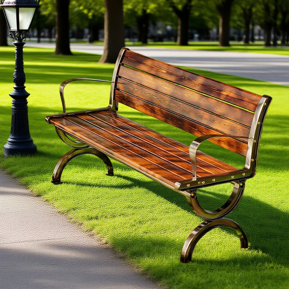 SOLARA Outdoor Bench with Backrest - Durable Wooden 150cm Garden Seating, Reinforced Structure for Patio & Courtyard Use - Brown