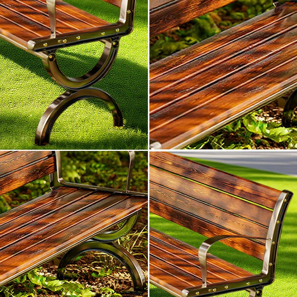 SOLARA Outdoor Bench with Backrest - Durable Wooden 150cm Garden Seating, Reinforced Structure for Patio & Courtyard Use - Brown