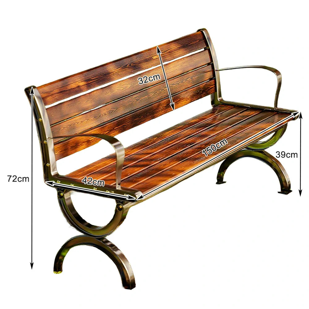 SOLARA Outdoor Bench with Backrest - Durable Wooden 150cm Garden Seating, Reinforced Structure for Patio & Courtyard Use - Brown