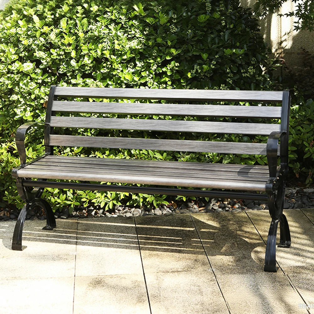 SOLARA Outdoor Bench with Backrest - Durable Wooden 150cm Garden Seating, Reinforced Structure for Patio & Courtyard Use - Grey