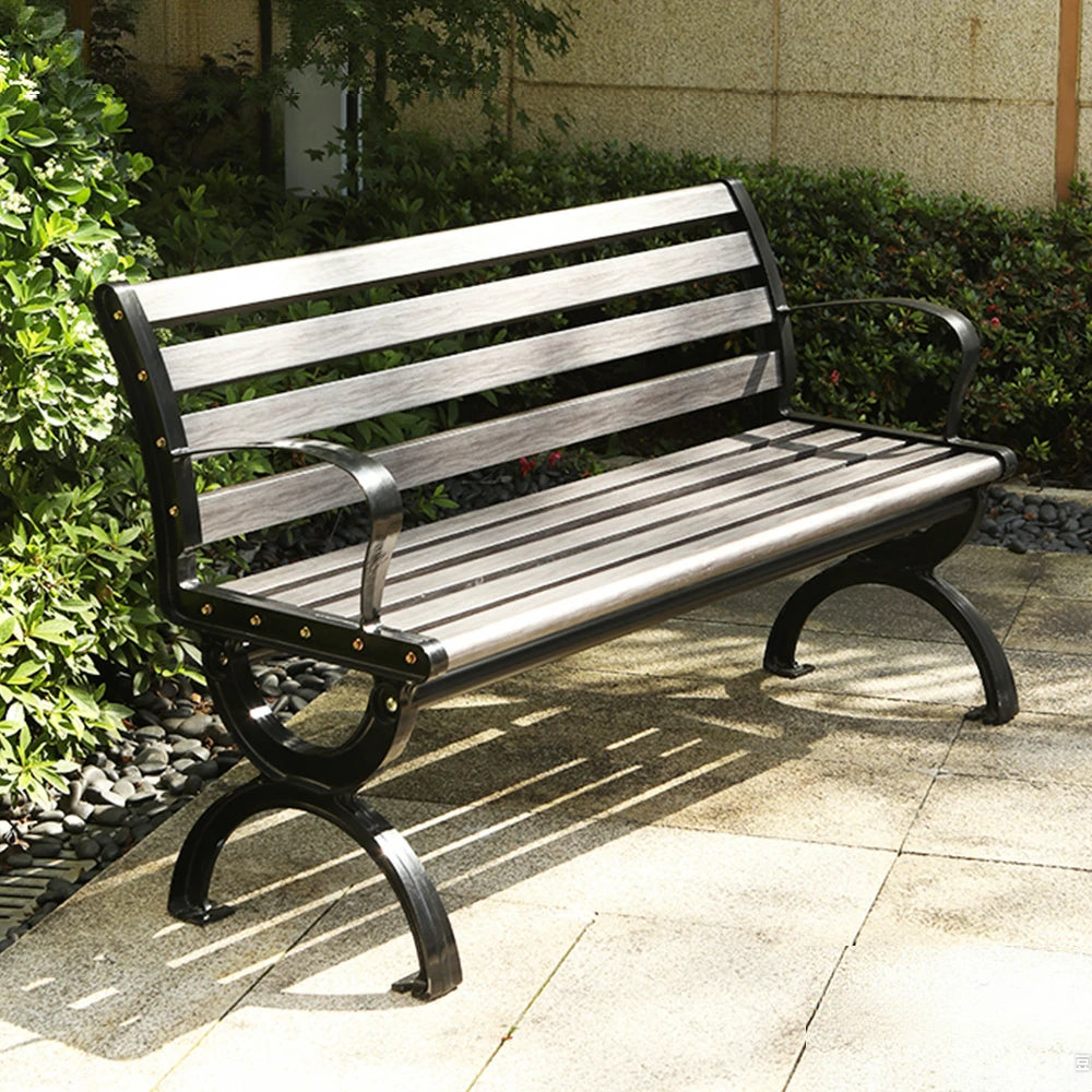 SOLARA Outdoor Bench with Backrest - Durable Wooden 150cm Garden Seating, Reinforced Structure for Patio & Courtyard Use - Grey