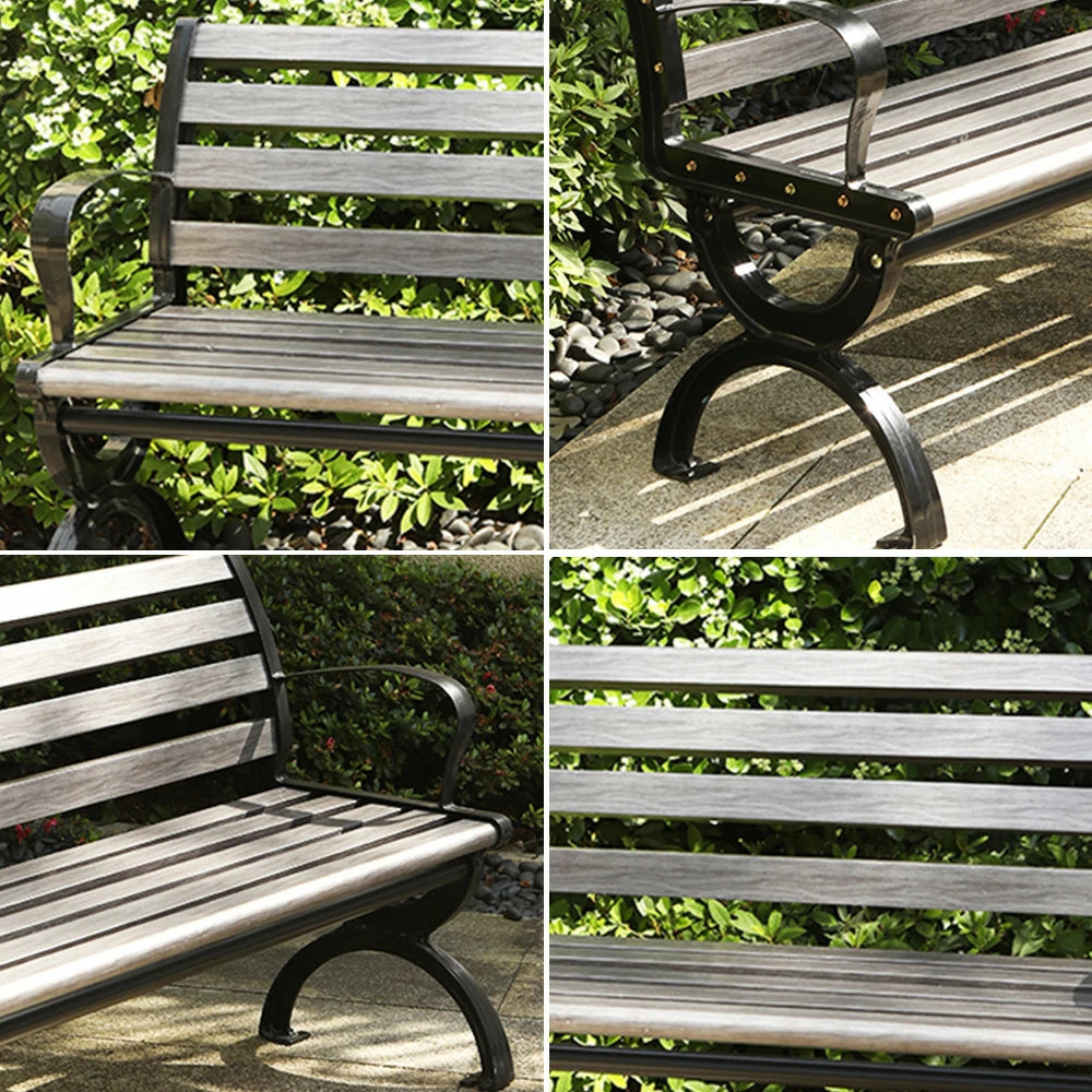 SOLARA Outdoor Bench with Backrest - Durable Wooden 150cm Garden Seating, Reinforced Structure for Patio & Courtyard Use - Grey