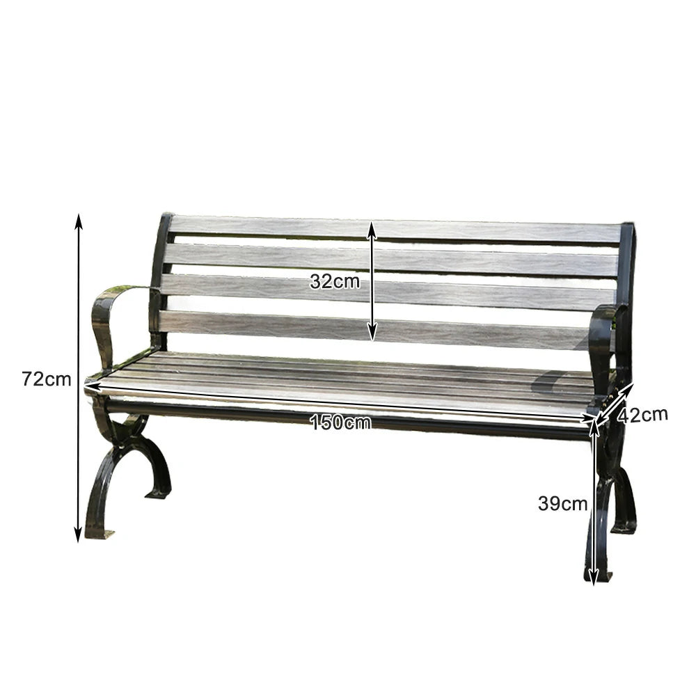 SOLARA Outdoor Bench with Backrest - Durable Wooden 150cm Garden Seating, Reinforced Structure for Patio & Courtyard Use - Grey