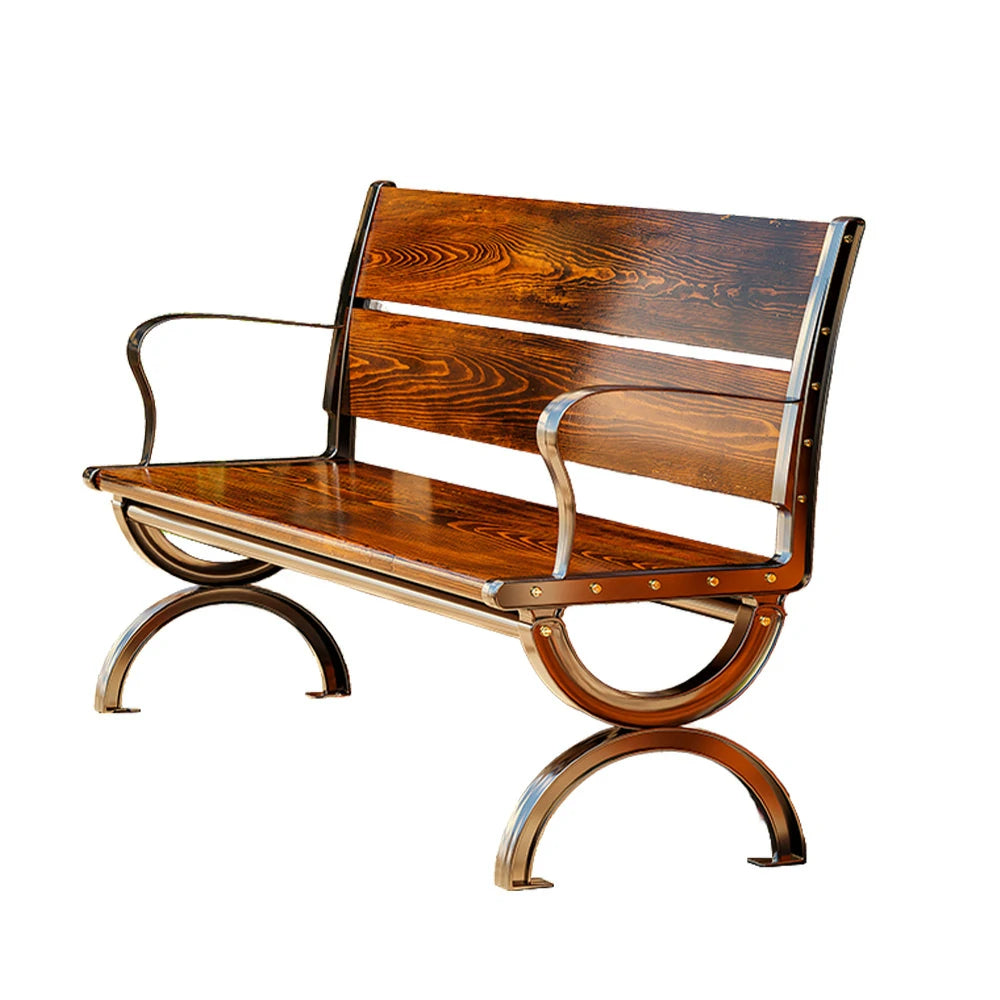 SOLARA Outdoor Bench with Backrest & Solid Metal Frame - Durable Wooden 150cm Garden Seating, Reinforced Structure for Patio & Courtyard Use - Brown