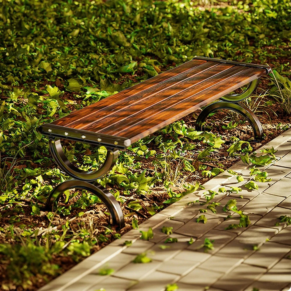 SOLARA Outdoor Bench with Metal Frame - Durable Wooden 150cm Garden Seating, Reinforced Structure for Patio & Courtyard Use - Brown