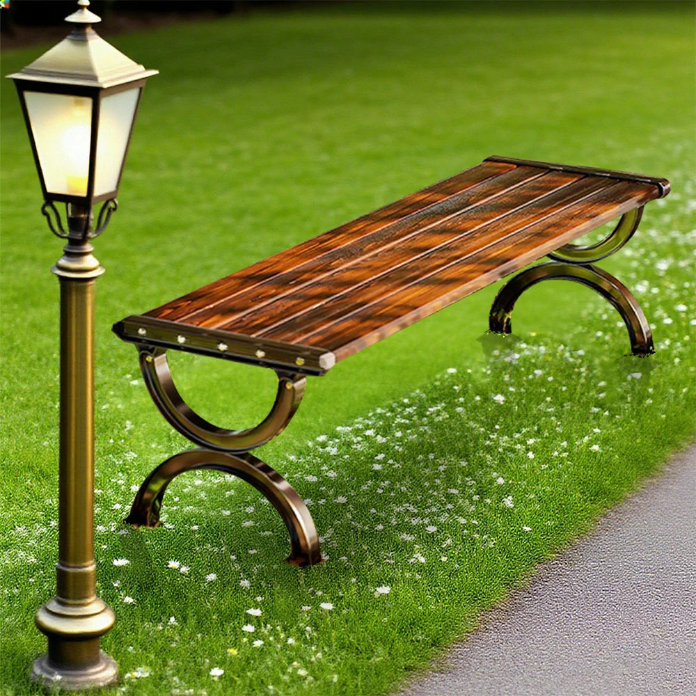 SOLARA Outdoor Bench with Metal Frame - Durable Wooden 150cm Garden Seating, Reinforced Structure for Patio & Courtyard Use - Brown