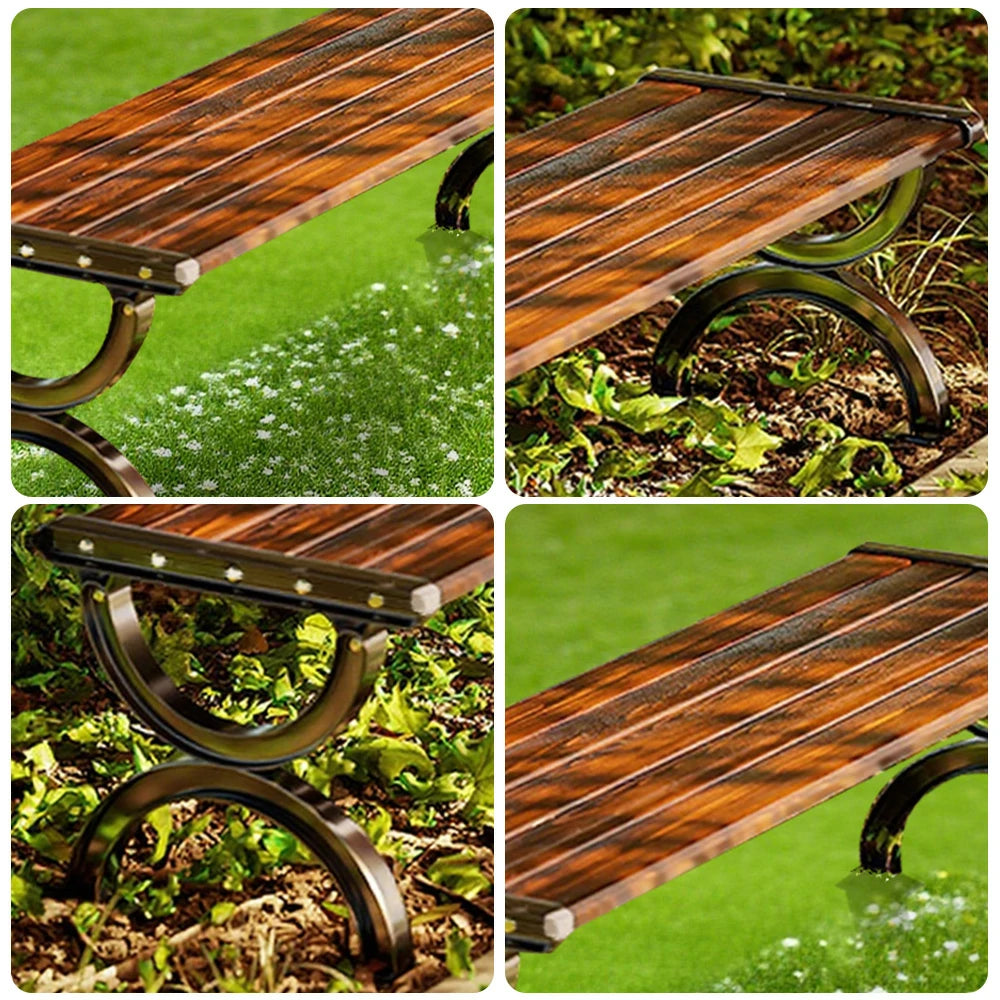 SOLARA Outdoor Bench with Metal Frame - Durable Wooden 150cm Garden Seating, Reinforced Structure for Patio & Courtyard Use - Brown