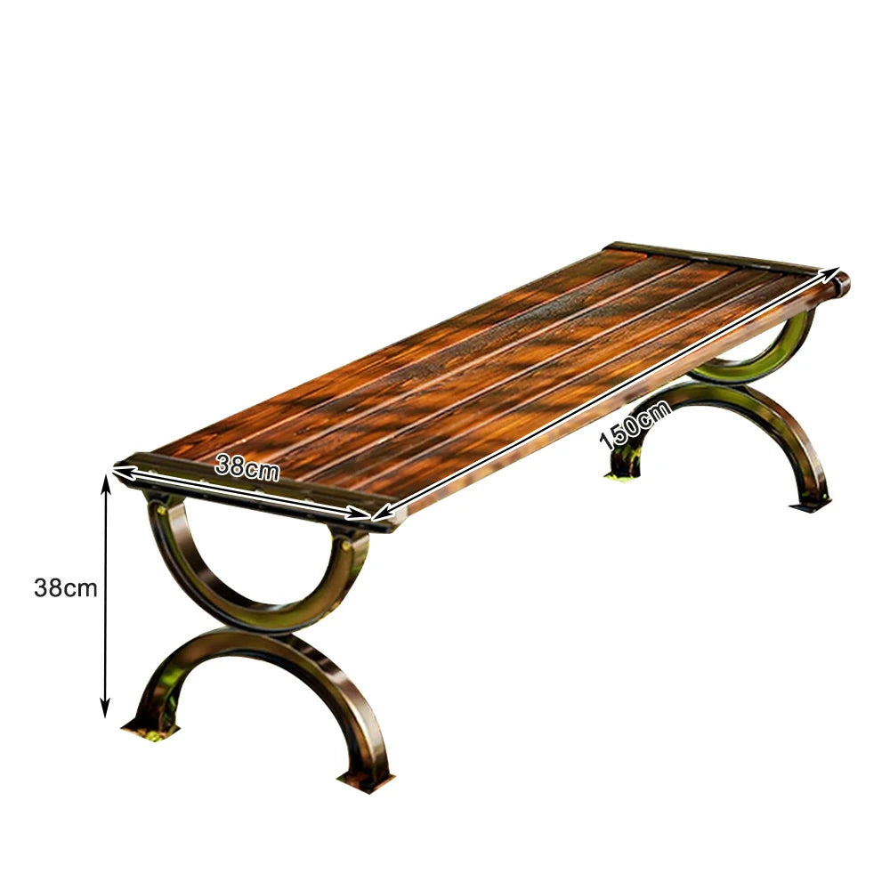 SOLARA Outdoor Bench with Metal Frame - Durable Wooden 150cm Garden Seating, Reinforced Structure for Patio & Courtyard Use - Brown