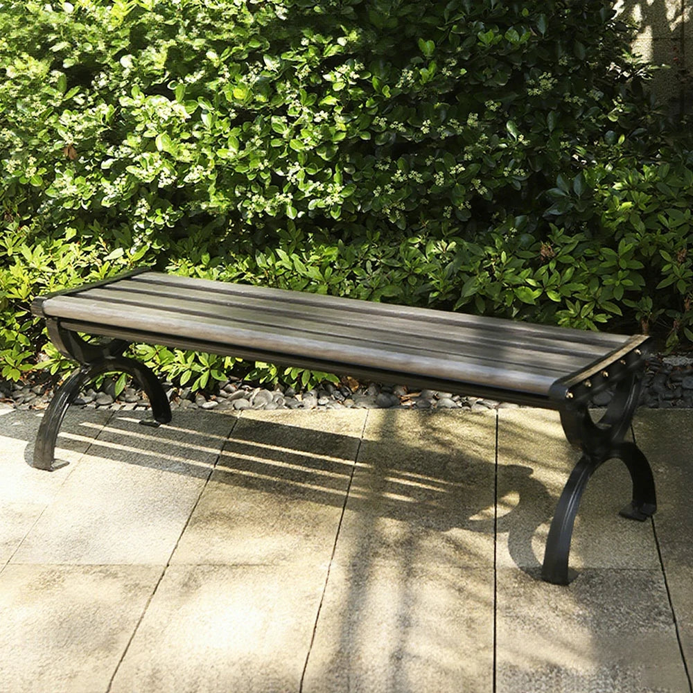 SOLARA Outdoor Bench with Metal Frame - Durable Wooden 150cm Garden Seating, Reinforced Structure for Patio & Courtyard Use - Grey