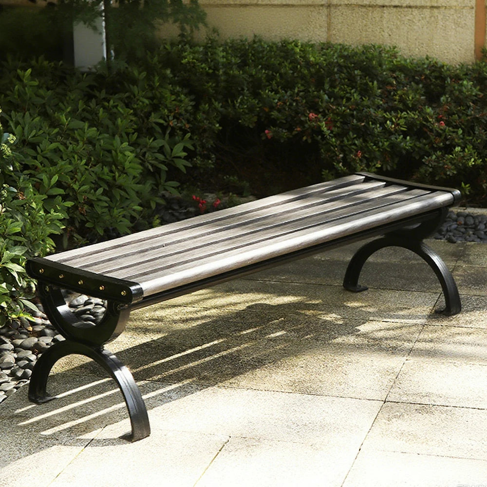 SOLARA Outdoor Bench with Metal Frame - Durable Wooden 150cm Garden Seating, Reinforced Structure for Patio & Courtyard Use - Grey