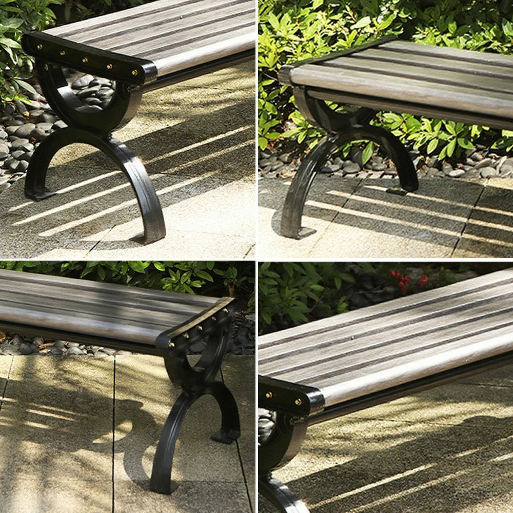 SOLARA Outdoor Bench with Metal Frame - Durable Wooden 150cm Garden Seating, Reinforced Structure for Patio & Courtyard Use - Grey