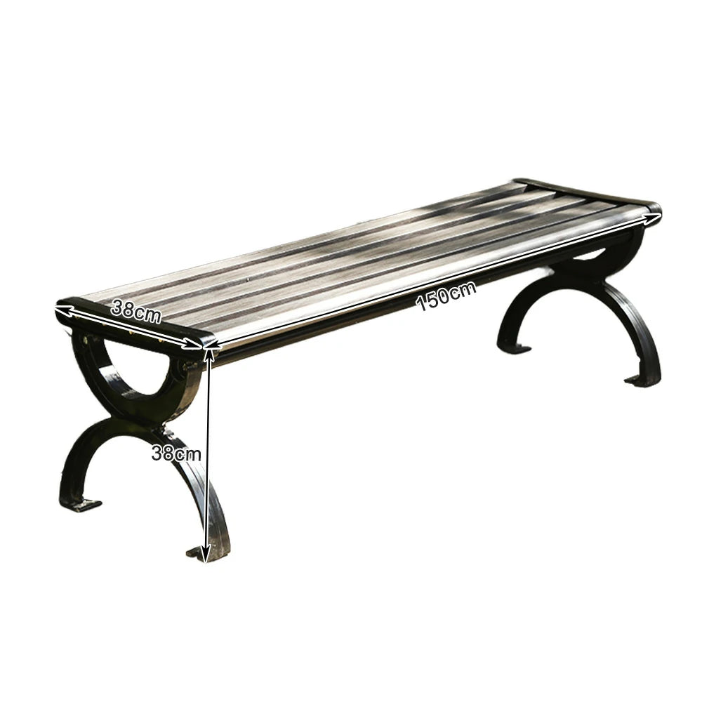 SOLARA Outdoor Bench with Metal Frame - Durable Wooden 150cm Garden Seating, Reinforced Structure for Patio & Courtyard Use - Grey