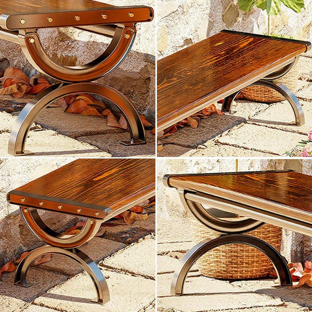 SOLARA Outdoor Bench with Solid Metal Frame - Durable Wooden 150cm Garden Seating, One-Piece Board Design, Reinforced Structure for Patio & Courtyard Use - Brown