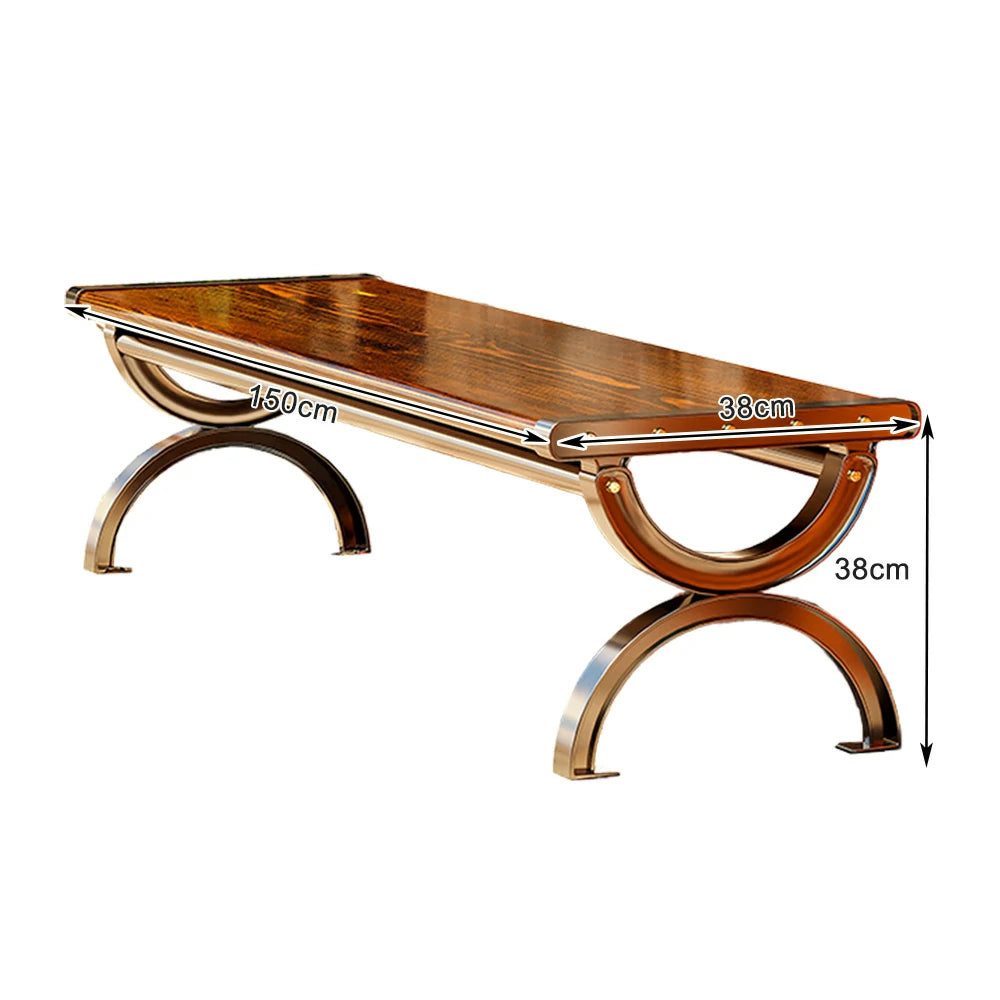 SOLARA Outdoor Bench with Solid Metal Frame - Durable Wooden 150cm Garden Seating, One-Piece Board Design, Reinforced Structure for Patio & Courtyard Use - Brown