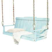 SOLARA Outdoor Swing Hanging Chair with Backrest - Finnish Solid Wood with Stainless Steel Chain, 120cm Garden & Patio Relaxation Seat - Blue