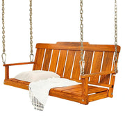 SOLARA Outdoor Swing Hanging Chair with Backrest - Finnish Solid Wood with Stainless Steel Chain, 120cm Garden & Patio Relaxation Seat - Brown