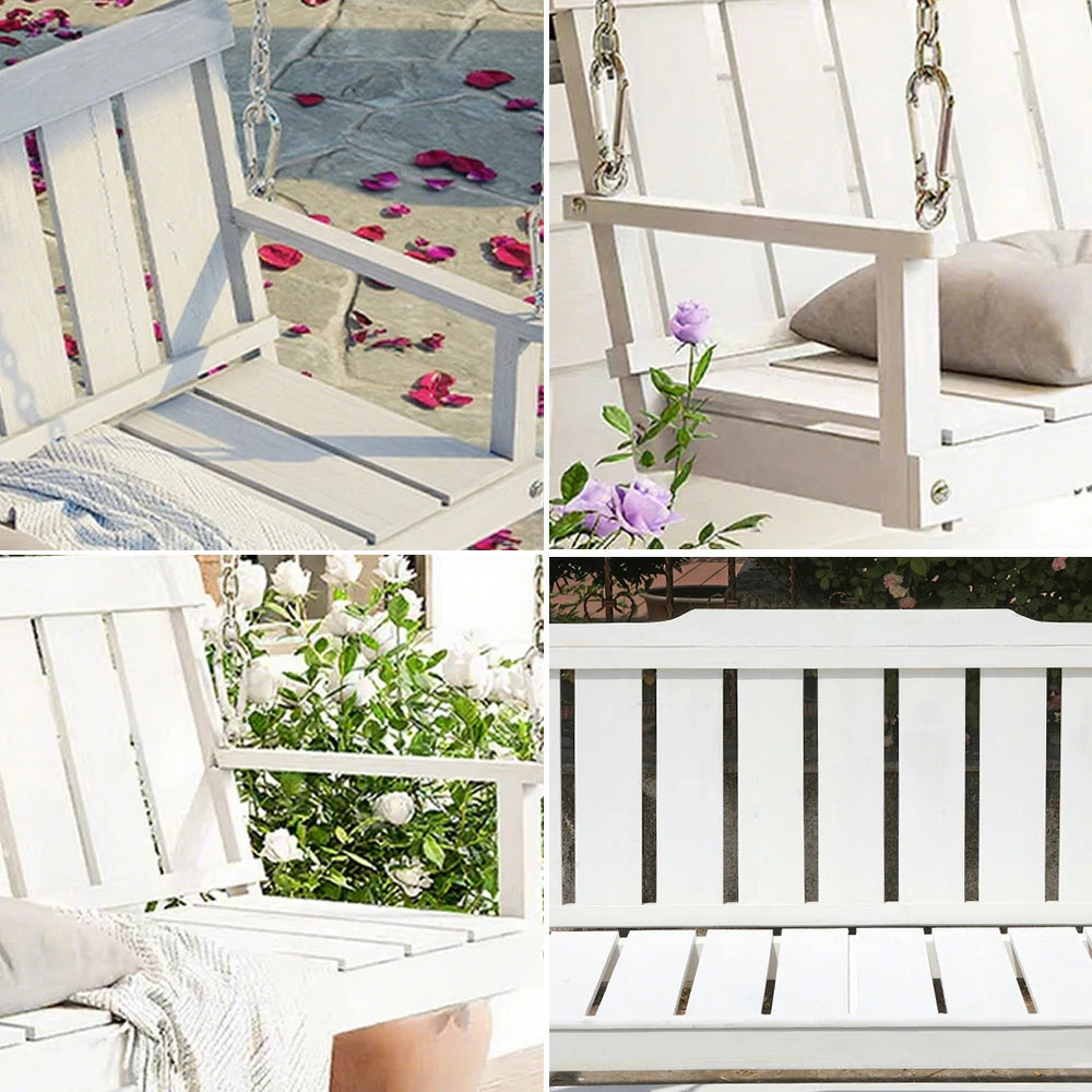 SOLARA Outdoor Swing Hanging Chair with Backrest - Finnish Solid Wood with Stainless Steel Chain, 120cm Garden & Patio Relaxation Seat - White