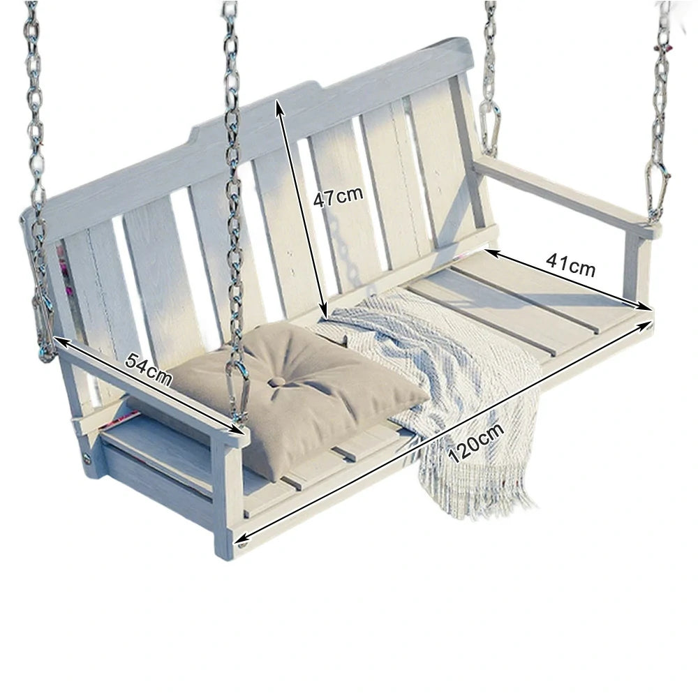 SOLARA Outdoor Swing Hanging Chair with Backrest - Finnish Solid Wood with Stainless Steel Chain, 120cm Garden & Patio Relaxation Seat - White