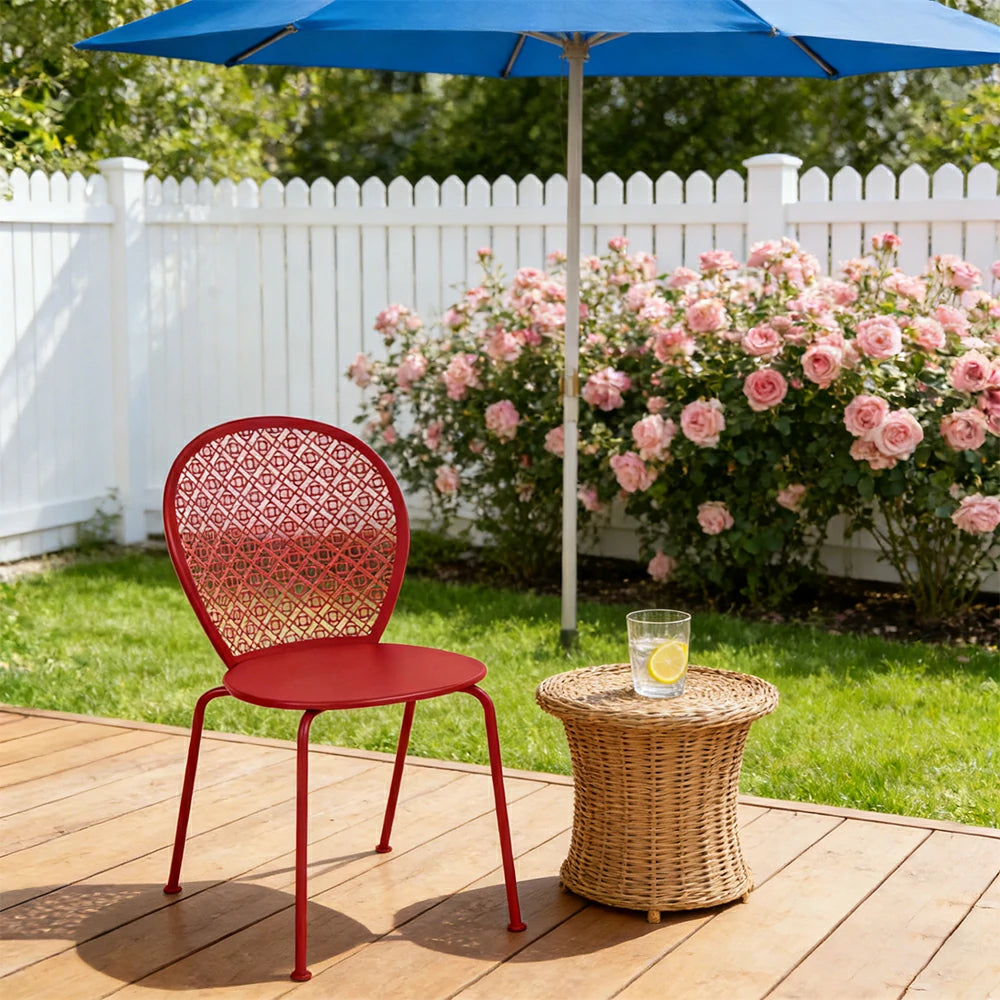 SOLARA Outdoor Dining Chair Weather-Resistant Rust-Resistant Metal Frame Easy-Clean Design with Rounded Safety Edges - Red
