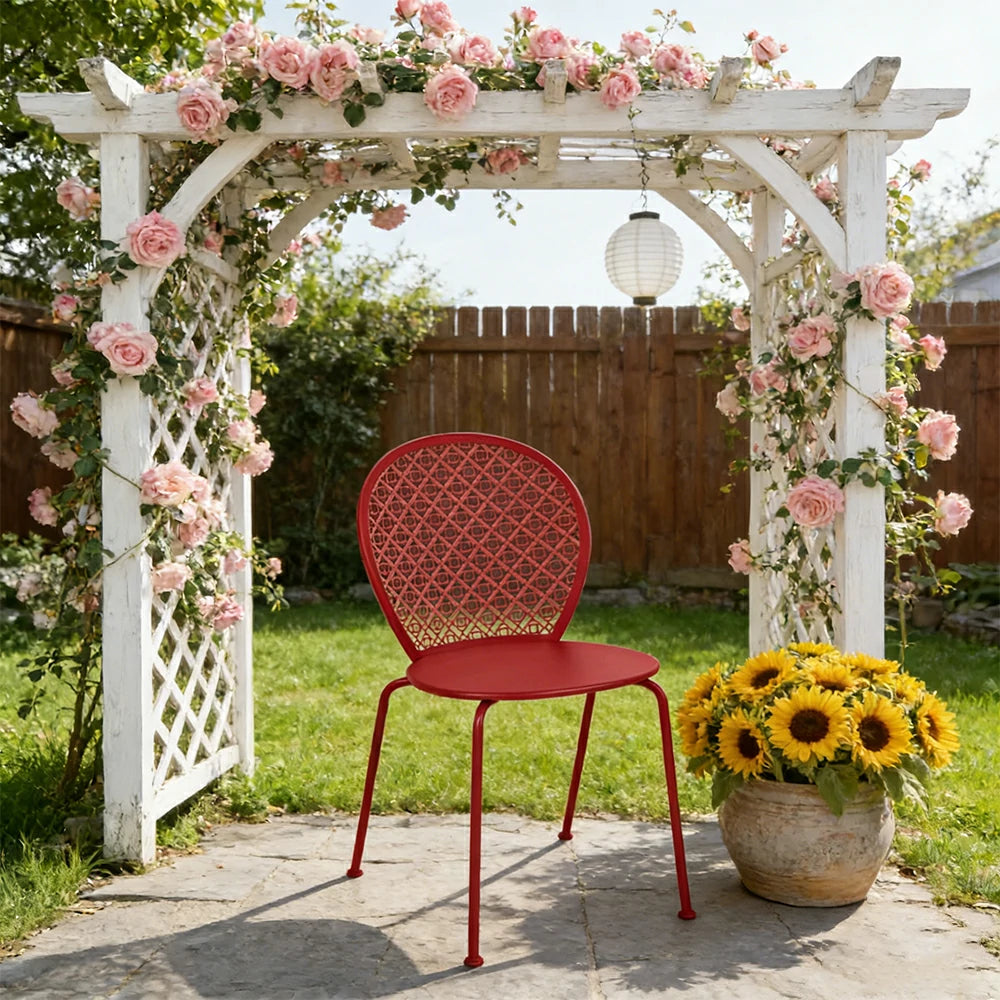 SOLARA Outdoor Dining Chair Weather-Resistant Rust-Resistant Metal Frame Easy-Clean Design with Rounded Safety Edges - Red